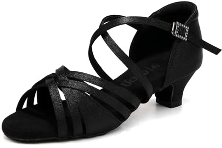 Uonpie Scarpe da Ballo Latino Americano Bambina Tacco 4cm Scarpe Ballo Danza Classica in Raso,Nero,34 EU