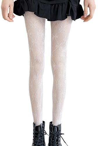 XSQD Collant Donna, Calze A Rete, Calze A Maglia, Collant, Calze Per Feste, Calze A Rete Con Motivi, Nylon, 10 Den, Unisex, Adulti, Alta Vita, Nero, Bianco, One Size