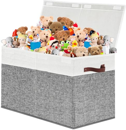 VERONLY Scatola Porta Giochi Bambini, Contenitore Giochi Bambini con Coperchio, 73L Grande Baule Portagiochi Bambini Per Giocattoli, Libri, Vestiti, Camere Da Letto (Grigio e Bianco)