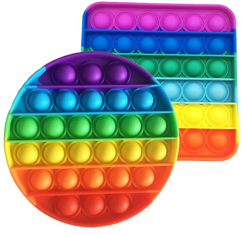 2 Pcs Fidget Toys, Rainbow Fidget Toys, Fidget Popper Push Fidget Toy Bubble Sensory Silicone Anxiety Relief Toy Quiet Fidgets for Fun/Learning/Relaxation for Teen Women Men Boys Girls