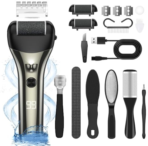 Hornhautentferner Elektrisch, Hornhaut Entfernen mit 3 Ersatzrollen, Wiederaufladbar Hornhauthobel, 3 Geschwindigkeiten, IPX7 Wasserdichte, Fußpflegegerät Pediküre Set, Fußpflege Hornhautfeile
