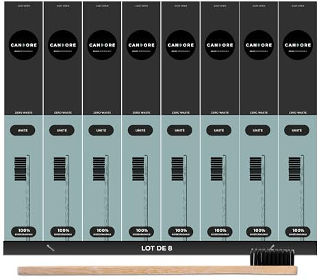 CANDORE – Bambus Zahnbürste mit Aktivkohle-Borsten – Weich, biologisch abbaubar – 8 Stück für eine natürliche Mundpflege