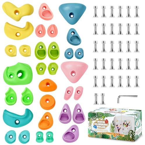 32Stück Klettergriffe Kinder Outdoor Klettersteine Kinder Outdoor Kletterwand Outdoor Kinder Kletterwand Griffe Kommt mit Befestigungsmaterial für Spielturm und Kletterwand Kinderzimmer-Makronenfarben