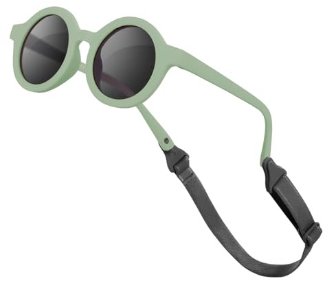 VideMundi Occhiali da sole per bambini, con cinturino, polarizzati, flessibili, UV400, per bambini e bambine, età 0-36 mesi, Verde, Baby