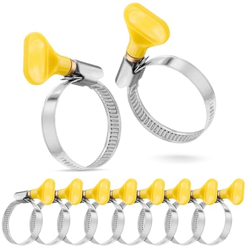 Poppstar 10x Schlauchschellen mit Flügelmutter Edelstahl, Spannbereich 25-40 mm, W2-Qualität, gelb