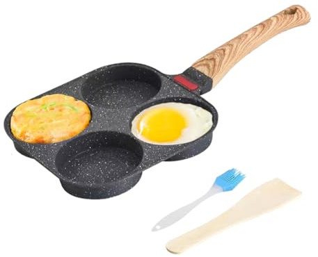 Wapasezyar Poêle à Œufs 4 Trous Antiadhésive – Poêle à Pancakes Induction en Aluminium, Poêle à Crêpes Multifonction pour Œufs au Plat, Steaks, Burgers, Crêpes