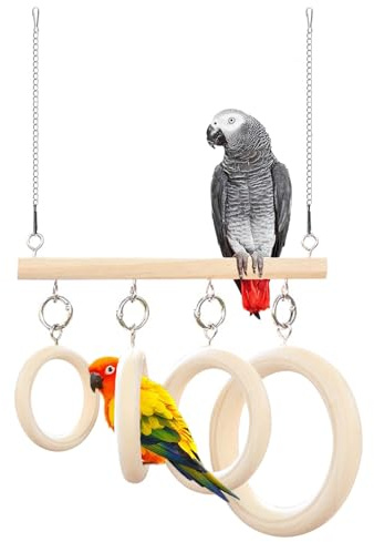Bird Swing Rings for Cage,Hanging Bird Toys Natural Wooden,Bird Perch Climbing Toys,Parrot Perch Stand for Conure,Budgie,Cockatiel,Lovebird,Canary,Finch,Hamster,Small Pets Accessories,4-Ring (Ring)