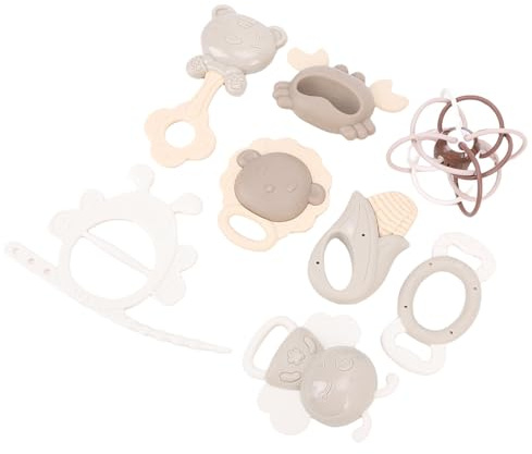 Dilwe Baby Rattles Teether Set, med Gummi Lättnad, Silikon Abs Taktil Utvecklingsgrepp, Handögonkoordination, för Nyfödd Spädbarn