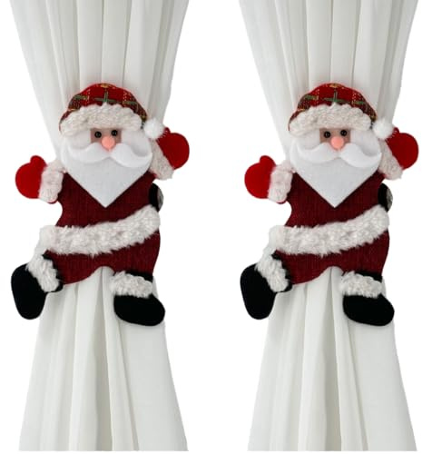 DOKRIN Supporti per tende,2 fermagli e fermatende a forma di Babbo Natale, decorazioni natalizie per interni