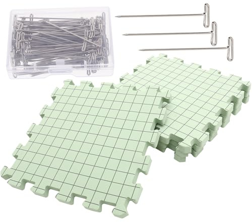 STOBAZA Planche de Blocage en Mousse Portable 4 Pièces pour Tricot et Crochet avec 100 Épingles en T Tapis de Blocage Pratique pour Crochet Support de Pression Compact et Léger