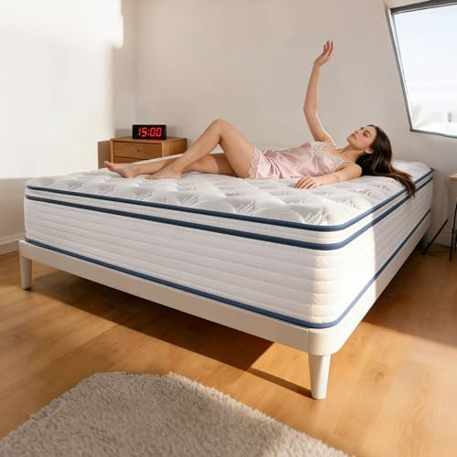 Cyclauricate Double Mattress 4FT6, 10 Inch Hybrid Memory Foam Pocket Sprung Mattress - Gel Infused 7-Zone Orthopedic Mattress - Medium Firm - Motion Isolation - 135x190x26cm