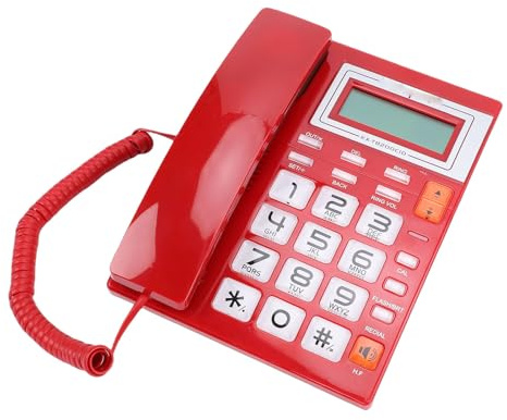 Plyisty Telefono Fisso con Filo, ID Chiamante, Visualizzazione Data e Ora, Ricomposizione Flash, Funzione Altoparlante, Pulsanti Grandi, Telefono con Filo, per Ufficio Domestico (rosso)