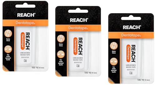 Reach Dentotape - Filo interdentale cerato con superficie di pulizia extra ampia per grandi spazi tra i denti, non aromatizzato, 91,4 m (confezione da 3)