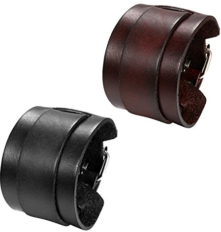 Flongo 2x Herren Lederarmband, Groß Breite Leder Echtleder Armband Armreif Lederarmband Manschette Gürtel Schwarz Braun Silber Punk Rock Biker Motorradfahrer Einstellbar Verstellbar Herren Accessoires