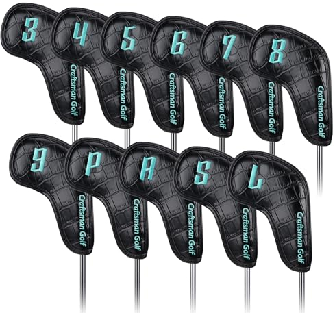 Craftsman Golf Black 11pcs/Set Crocodile Pattern Iron Head Covers Set with Large Blue No. Embroidered (3,4,5,6,7,8,9,P,A,S,L)