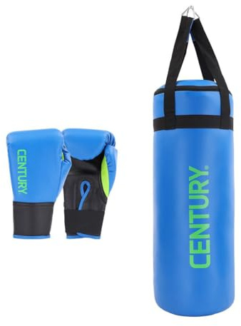 Century Kids Boxing Gloves & Hanging Punching Bag with Clips | Youth Bag & Glove Combo for Boys and Girls Ages 7-10 | Padded Foam for Safety | Kickboxing, Muay Thai, Taekwondo and Karate Training