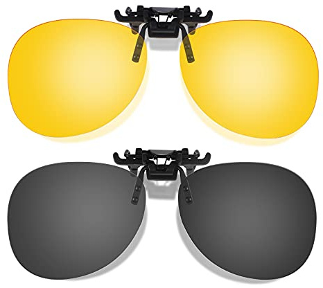 Hifot Clip Solaire 2 pièce, Clip Lunettes de Soleil Polarisées, surlunettes de Soleil pour Hommes Femmes pour la Conduite et Les Activités de Plein air