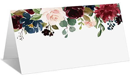 OZTEMETY Place Cards for Floral Party, Editable Name Cards, Seating Tables, Tent Style Wedding, Valentine's Day, Bride & Baby Shower, Easy Folding, Pack of 25 Escort Cards(B12), White