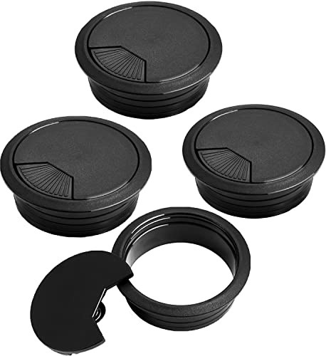Lanjue Desk Cable Grommets 60 mm Black, 4 Pack | ABS Plastic, Detachable Rotating Cover, Fits 60 mm Desk Holes, Secure Threaded Ring, Tidy Cable Management