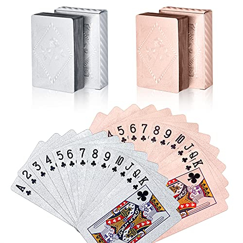 Zayvor Roségold Silber Spielkarten Pokerkarten laminierte Plastikspielkarten Poker Karten Kunststoff Karte Spielkarte Partykarten Zauberkarten Wasserfeste Plastik geprägtes Spiel Cards