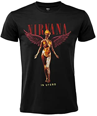 T-Shirt Nirvana in Utero Maglietta Rock Ufficiale Nera Cotone Unisex Adulto Ragazzo. (S)