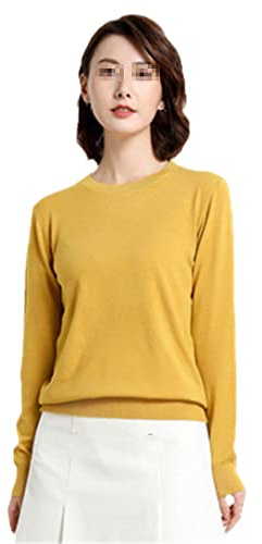 Suéter para mujer con cuello redondo de cachemira, pulóver liso ajustado de manga larga, suéter casual básico de base, ver fotos, M