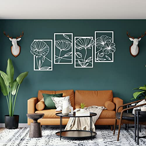 ESTART Dekor, 4-delad lotusblomma i metall, abstrakt blommig estetisk skarvning linjekonst, minimalistisk hängande väggskulptur för vardagsrum sovrum kontor och yogarum