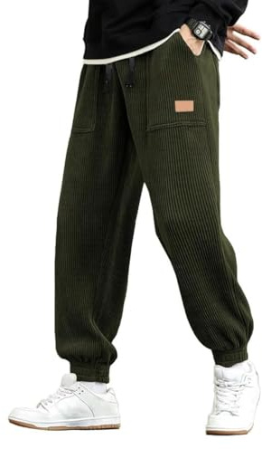 JMIERR Mens Corduroy Sweatpants Casual Joggers Pants, Moss Green, S