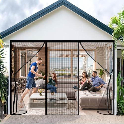 ZHZFSH Magnetic Curtain Double Door, Double Opening Mesh Net Curtain, Double Door Screen Curtain for Sliding Door,Insect Protection Balcony Door with Magic Tape Strap,Black-B, 270x250cm