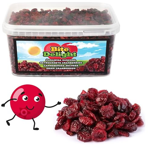 Bite & Delight 2kg Arándanos Secos - Frutas Secas Frescas, Bajo en Azúcar, Ácidas, Snack Saludable