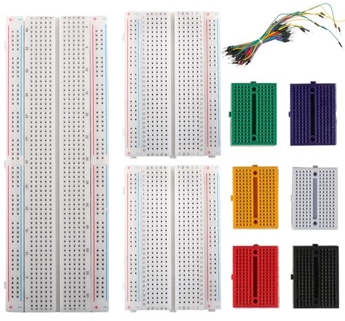 Getyjoe Breadboard Kit Planche à Pain Sans Soudure avec 1 Pcs 830 Points, 2 Pcs Breadboard 400 Points, 6 Pcs Mini Breadboard 170 Points et 65 Fils de Cavalier de Planche à Pain pour Arduino