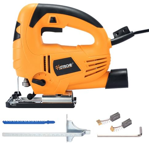 Hoteche 65mm 550W Elektrowerkzeuge Stichsäge mit 220-240V Kupfermotor 0-3000rpm Pendelhubstichsäge für Holz und Metall schwenkbar von 0-45 Grad inkl Zubehör