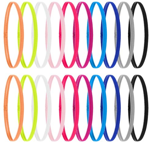 20 diademas elásticas finas para mujer, diademas antideslizantes para deportes, diadema para correr, para mujeres y hombres, accesorios para el cabello (multicolor)