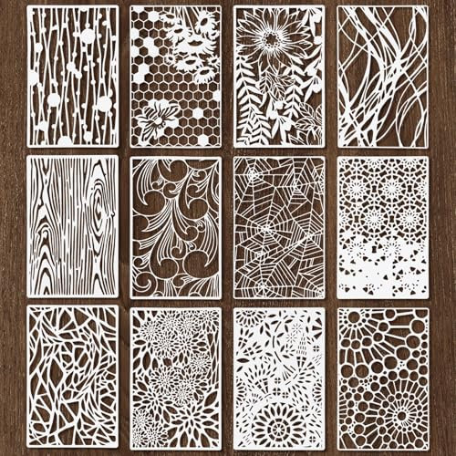 Yuanchu 12 Stück Blumen Schablone,Zeichnung Malschablonen Wiederverwendbar DIY Schablonen 28x18cm Kunststoff Schablonen Wildblumen Vorlagen für Holz Boden Möbel Wandgestaltung Scrapbooking Handwerk