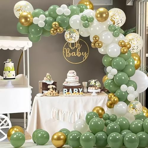 Set de Guirnalda de Globos Verde Salvia y Dorado – 152 Piezas con Accesorios para Decoración de Fiestas, Baby Shower, Bodas y Cumpleaños
