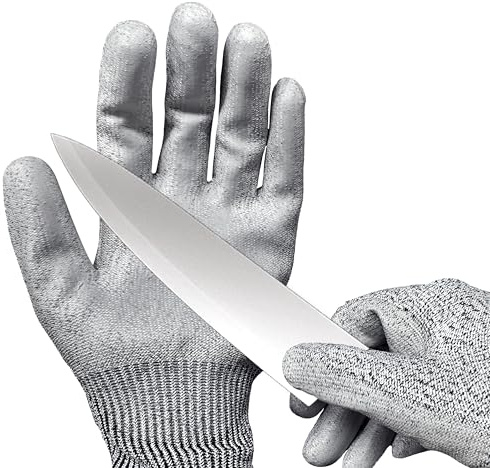Joysuelly Guanti Antitaglio, Guanti Da Lavoro Uomo Donna Antitaglio Cucina Antitaglio Motosega Giardinaggio Antispine Di Protezione Anti-Taglio, 5-Level Anti Cutting Pu Coating Adhesive (L)