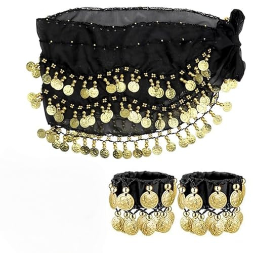Ceinture Danse Orientale Femme,Fille Foulard Danse du Ventre, Ceinture Danse Orientale, Foulard Danse du Ventre,Écharpe de Hanche en Mousseline avec 66 Pièces d'or, Jupe de Danse du Ventre