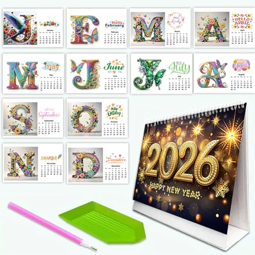 Diamond Painting Calendrier 2026 - Peinture diamant - Calendrier de l'Avent de Noël - Calendrier de table à poser soi-même - Peinture diamant - Calendrier de l'Avent 2026 pour cadeau (C)