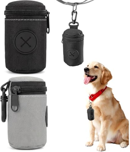 2 PCS Dog Poop Bag Holder, Dog Poop Bag Dispenser, Hands Free Dogs Waste Carrier with Clip, for Walking Running Camping Travelling (Black, Gray)