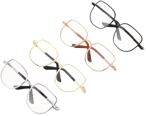 WOONEKY 4Pcs Miniature Doll Glasses with Lenses Metal Square Frame Dollhouse Accessories for Crafts Photo Props and Dress Up
