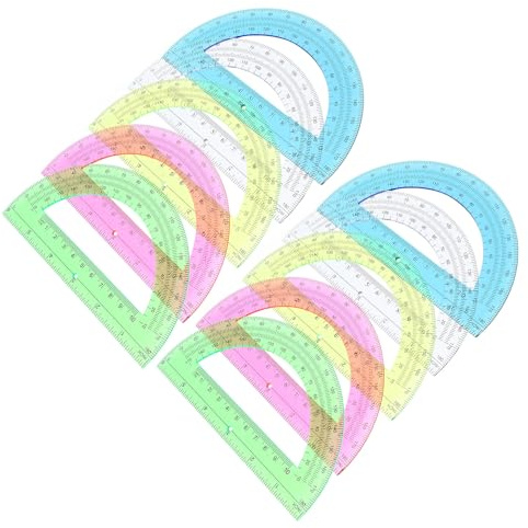SEWACC 12 Pezzi Goniometri Semicerchio 180 Gradi Trasparenti in Plastica Colorata per Studenti e Ufficio, Righelli Didattici Multifunzione Doppia Scala Cm/pollici per Disegno Tecnico