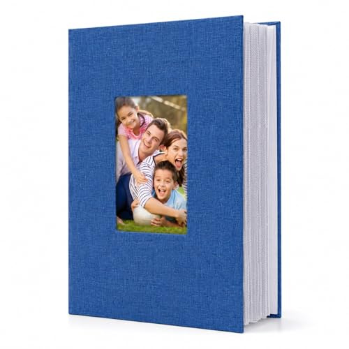 GOOGO Álbum de fotos 10x15 para 300 fotos con espacio para escribir, con cubierta de lino y páginas transparentes, para familia, boda, bebé, niños y viajes (azul)