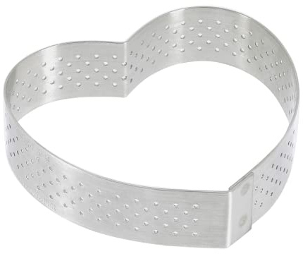 De Buyer - Cercle à tarte coeur VALHORNA en inox perforé - 8 cm - Fabriqué en France, Technologie AIR SYSTEM, Micro-Perforations pour Cuisson Rapide et Homogène pour Résultats Croustillants