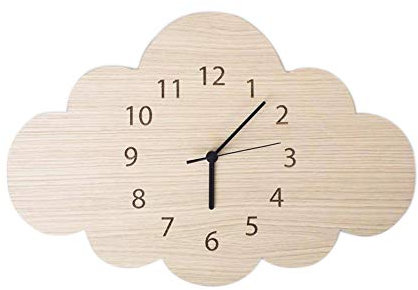 dragonaur Horloge murale nordique en bois en forme de nuage, jolie horloge murale numérique pour chambre d'enfant, décoration d'intérieur