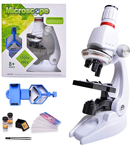HONPHIER® Mikroskop für Kinder 100x 400x 1200x Mikroskop Spielzeug Microscope mit Telefonhalter Mikroskop Set für Kinder, Schüler