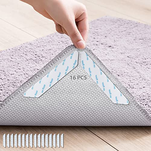 Anti Derapant Tapis, 16 Pcs Rug Grippers, Anti Glisse et Réutilisable, sous Tapis Antidérapant pour Planchers de Bois