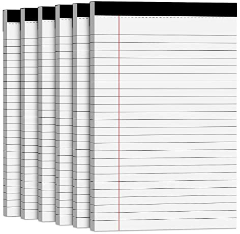 Note Pads 5x8 Small Legal Pads White Notepad, 6 Pack, Narrow Ruled Notepads