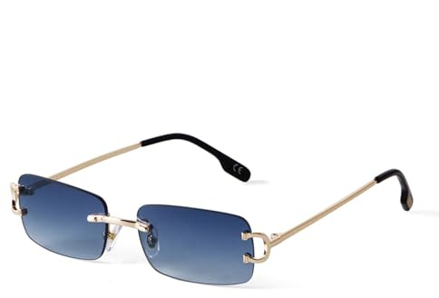 ADEWU Lunettes de soleil rétro vintage sans monture avec protection UV Lunettes rectangulaires fines pour homme, femme et unisexe, Small