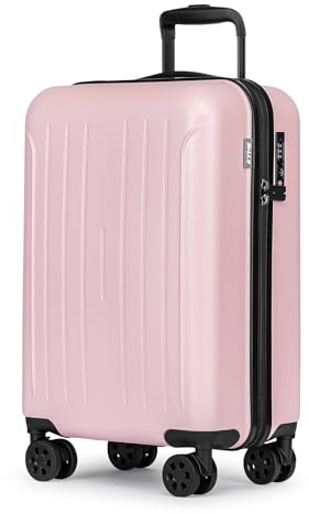 KYME Carry on luggage 22x14x9 Airline Approved Suitcase Hardshell With Double Spinner Wheels, PC+ABS TSA Lock Travel Luggage (Pink, 20 Carry On)