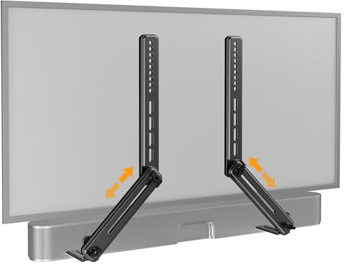 Perlegear Soundbar Mount with Adjustable Height, Sound bar Mount up to 15 lbs, Soundbar Mount Under or Above TV, Soundbar tv Mount Bracket with Detachable Long Extension Plates PGSM04B